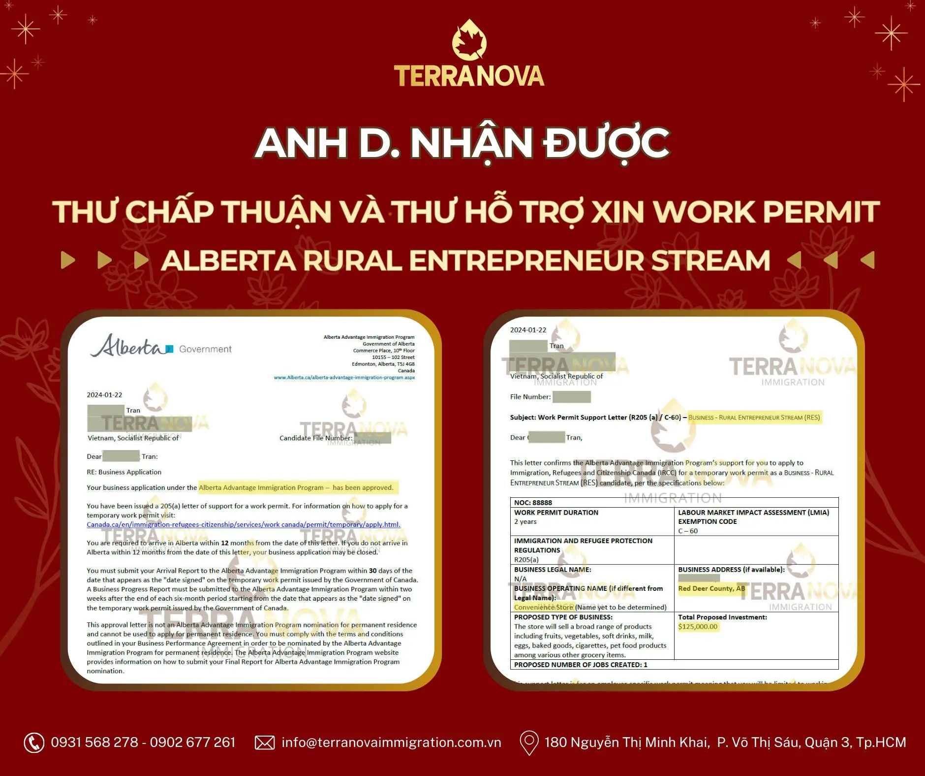 Nỗ lực ấy đã được đền đáp khi anh D. nhận được Thư Chấp Thuận và Work Permit với sự tư vấn tận tâm từ TerraNova