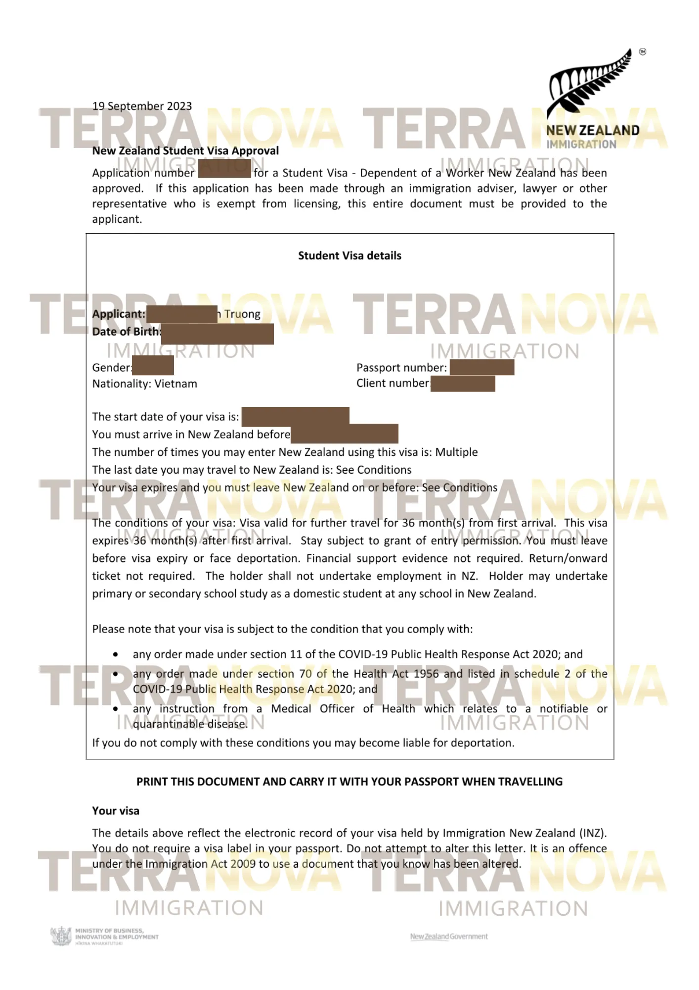 Hai người con của anh Trương nhận được Student Visa cùng ba mẹ thành công định cư New Zealand với sự hỗ trợ từ TerraNova