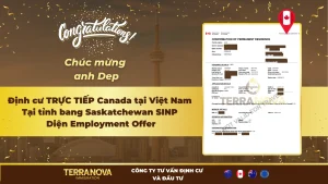 Chúc mừng anh Dep chạm tay tới giấc mơ định cư TRỰC TIẾP Canada tại Việt Nam cùng TerraNova tại tỉnh bang Saskatchewan SINP