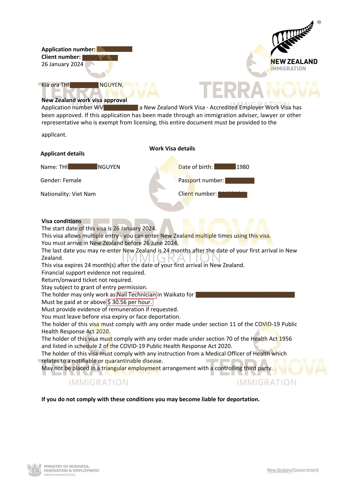 Chị Nguyen xúc động khi nhận được visa làm việc New Zealand nghề nail với sự đồng hành và giúp đỡ từ đội ngũ TerraNova