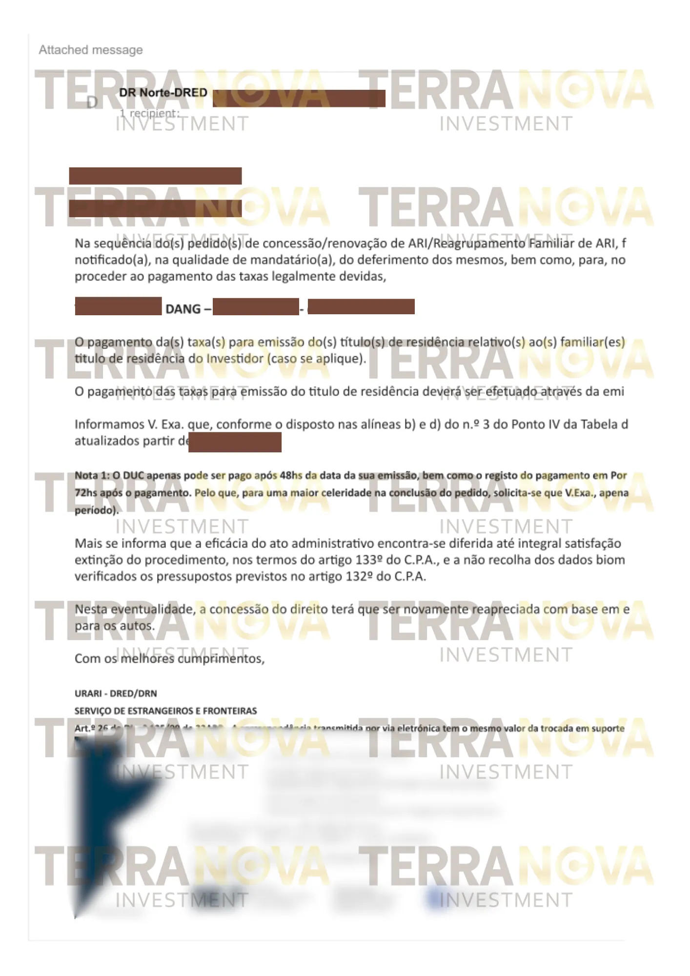 Thư chấp thuận hồ sơ đầu tư theo chương trình Golden Visa Bồ Đào Nha