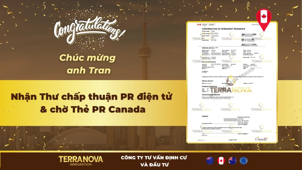 Hạnh phúc trọn vẹn khi gia đình anh Tran nhận được Thư chấp thuận PR điện tử eCOPR & chờ nhận được Thẻ Thường Trú Nhân Canada