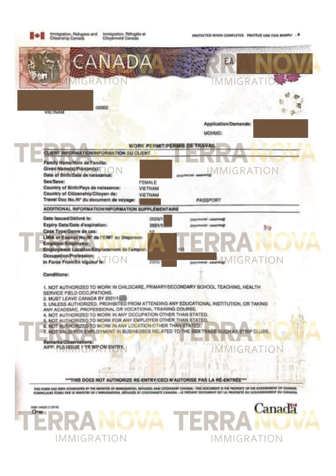 Chị Hương đã chính thức nhận được Work Permit với sự tư vấn và đồng hành của TerraNova