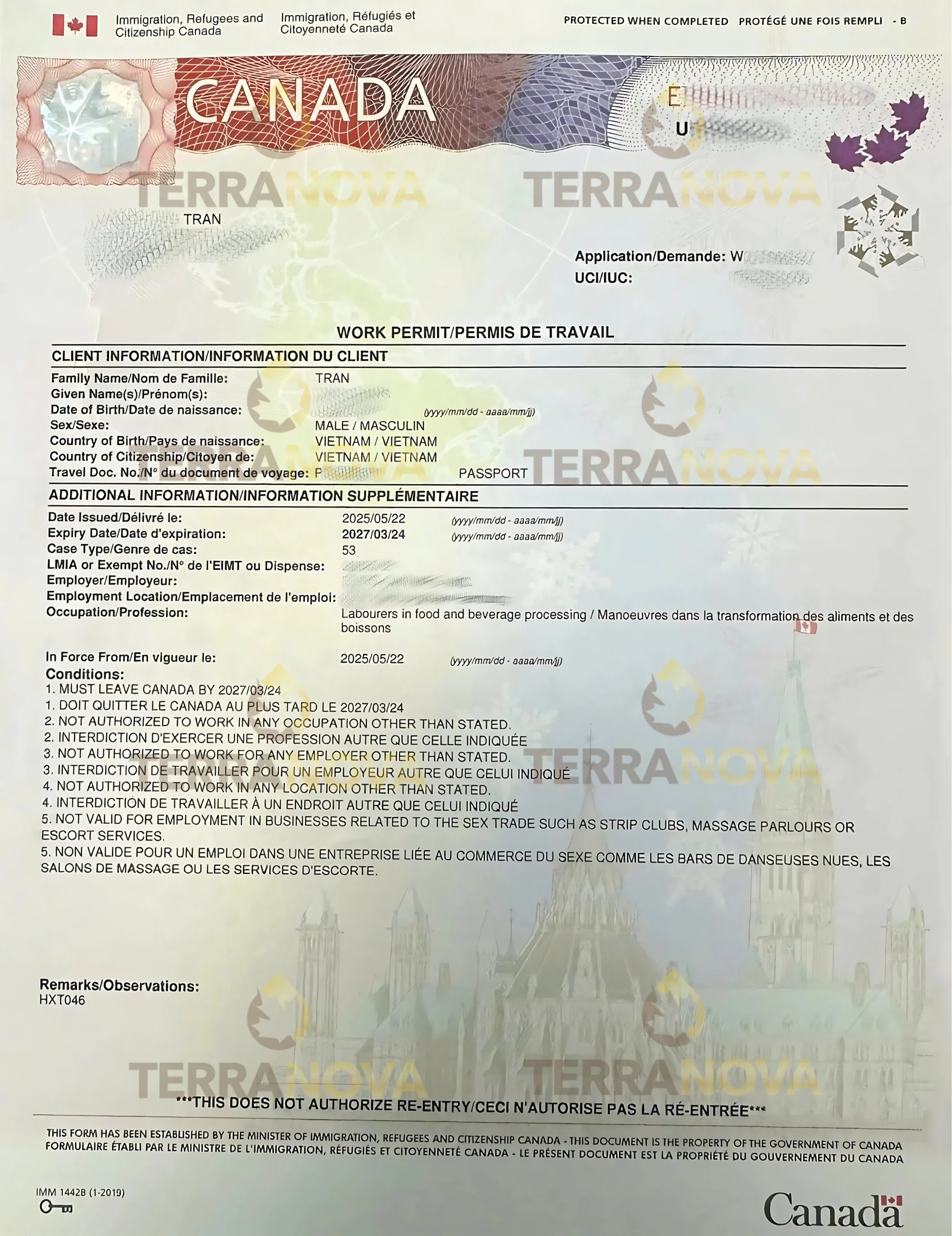 Niềm vui lớn đã đến khi anh Tran nhận được Work Permit Canada, có giá trị từ 2024 đến 2026