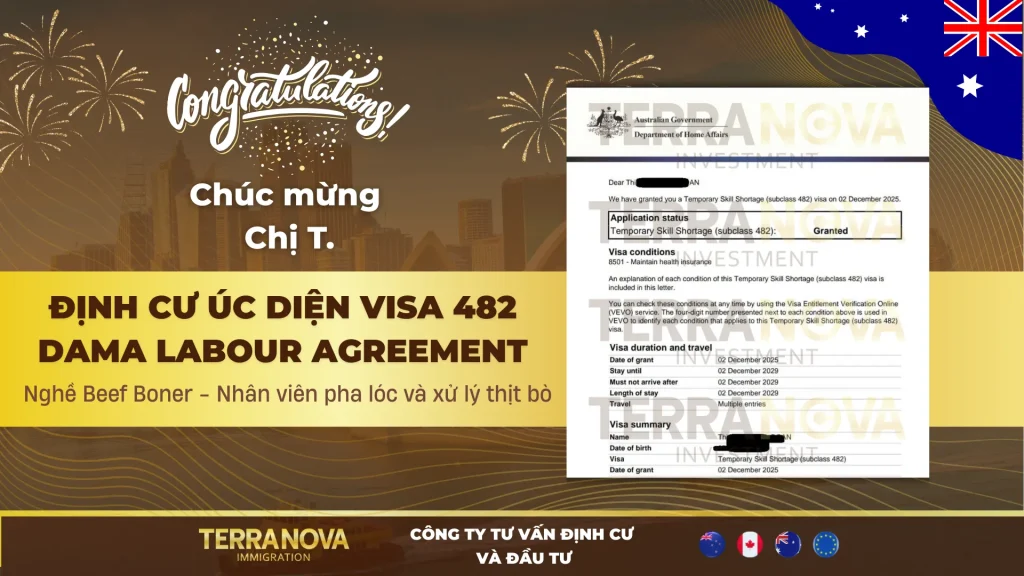Chúc mừng chị T. thành công định cư Úc diện visa 482 DAMA Labour Agreement – Nghề Beef Boner (Nhân viên pha lóc và xử lý thịt bò)