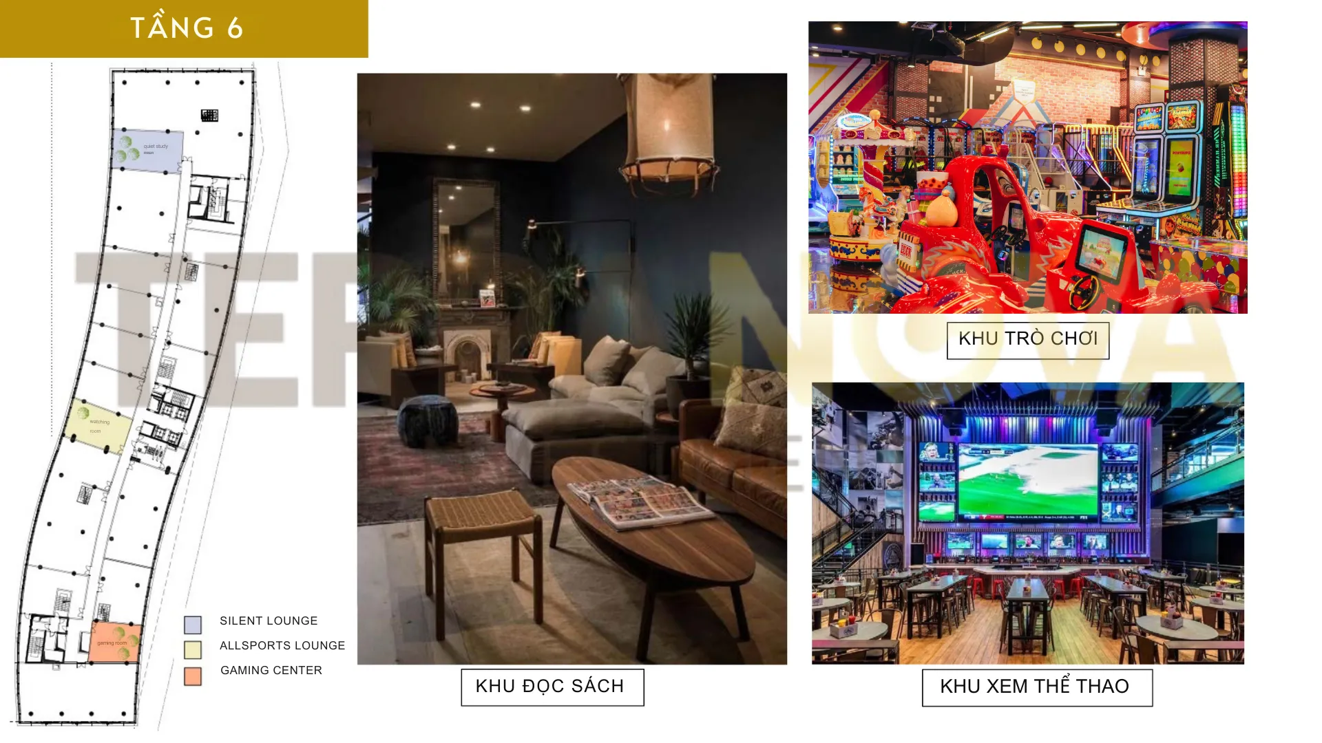 Dự án bất động sản Thổ Nhĩ Kỳ W Suite Istanbul bố trí tầng 6 như một khu thư giãn và giải trí nâng cao, bao gồm Silent Lounge dành cho đọc sách và nghỉ ngơi, All-sports Lounge cho trải nghiệm xem thể thao và Game Center phục vụ các hoạt động giải trí.