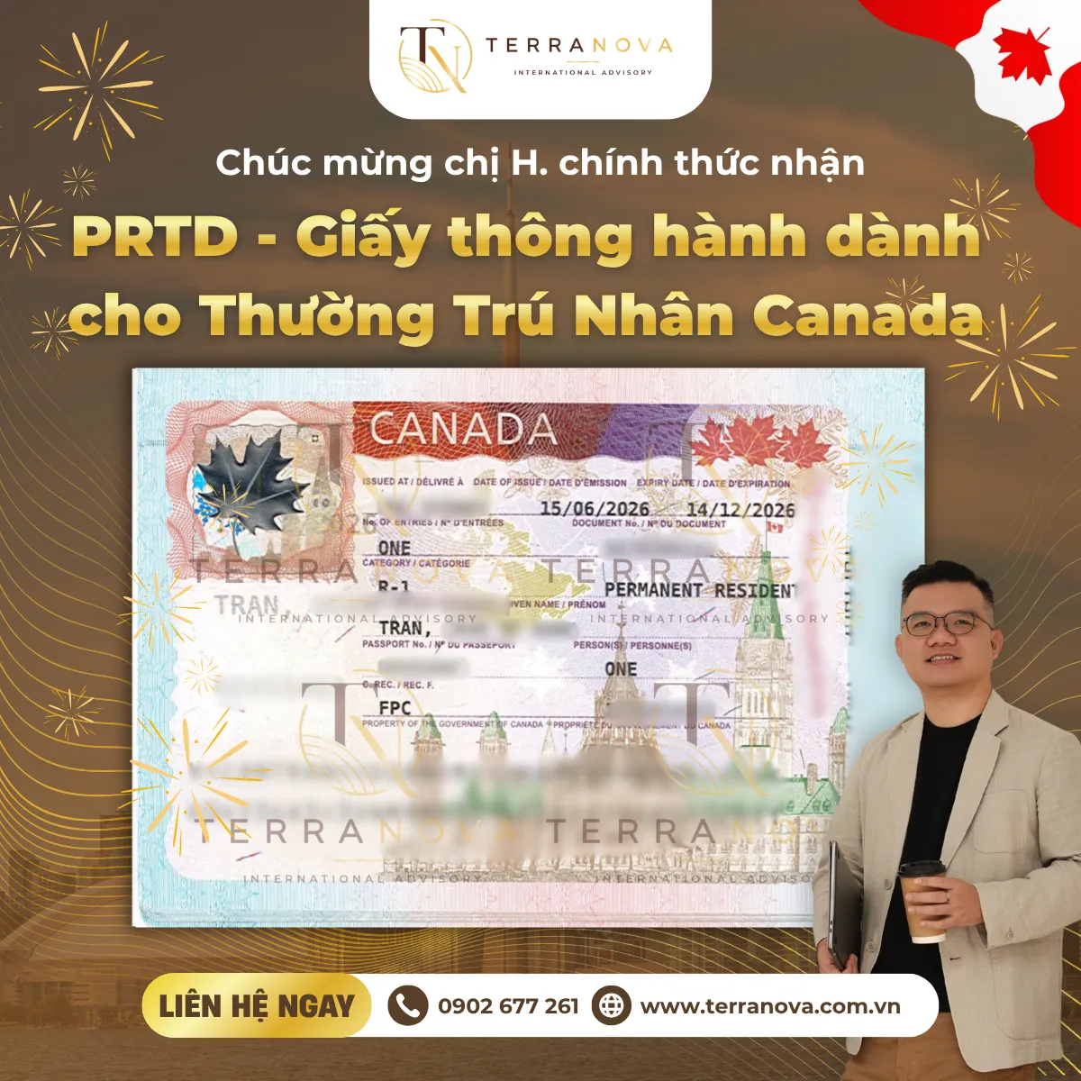 Chúc mừng chị H. – Khách hàng công ty định cư Terra Nova đã nhận PRTD, giấy thông hành dành cho Thường Trú Nhân Canada.