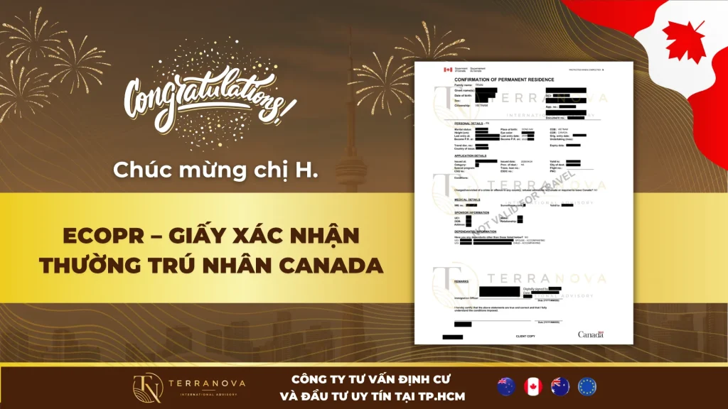 Chúc mừng chị H. chính thức nhận eCoPR – Giấy xác nhận Thường Trú Nhân Canada