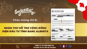 Chúc mừng chị Đ. nhận thư hỗ trợ cộng đồng diện Đầu Tư Tỉnh Bang Alberta