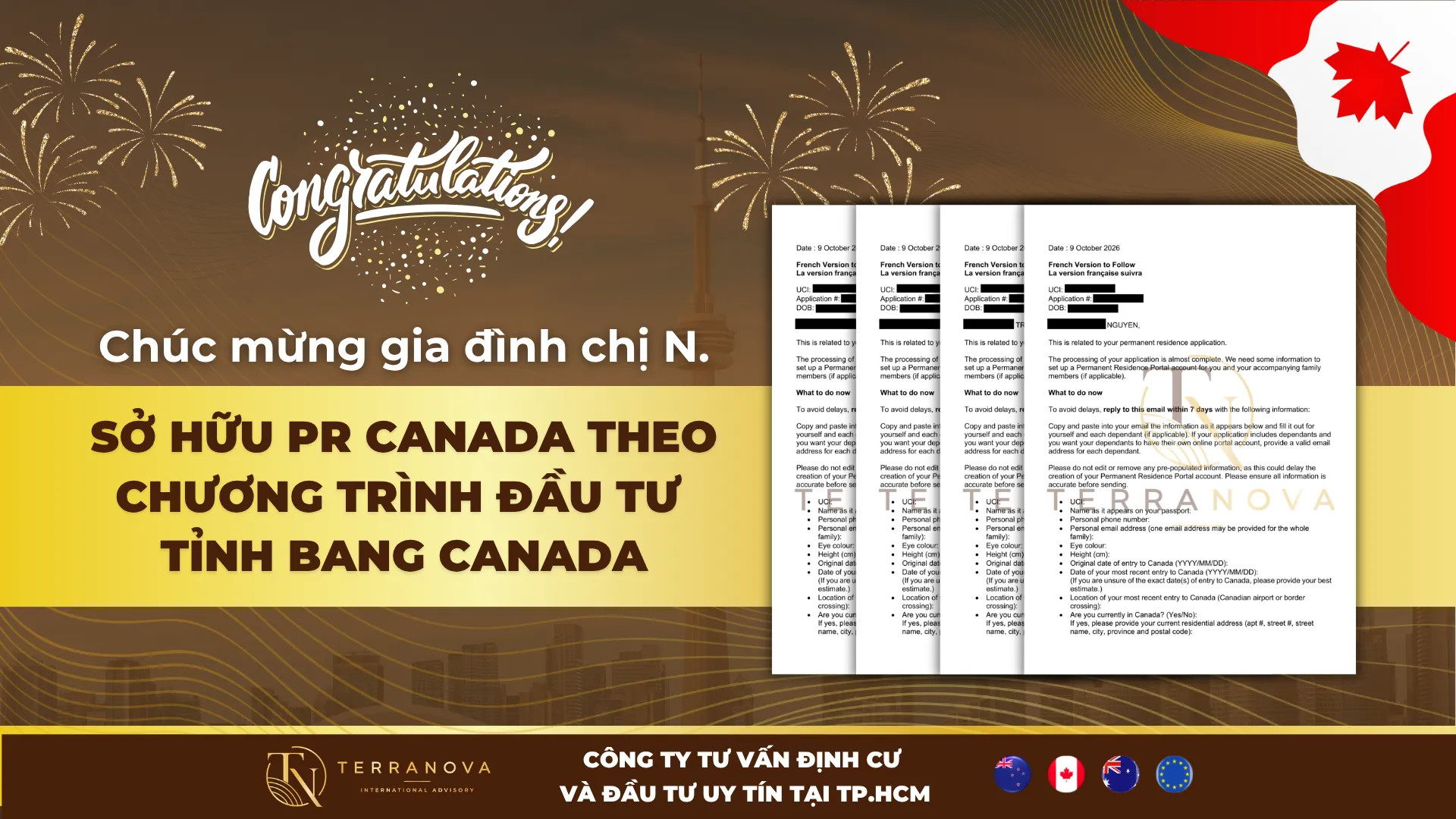 Gia đình 4 thành viên chị N. nhận PR Canada diện Đầu Tư Tỉnh Bang Alberta