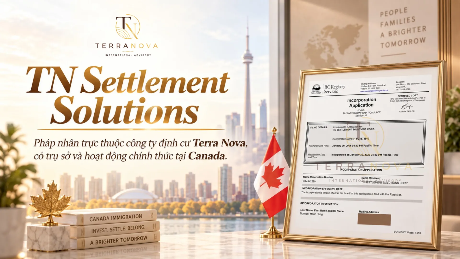 Với TN Settlement Solutions hoạt động tại Canada, Terra Nova mở rộng khả năng hỗ trợ khách hàng từ giai đoạn chuẩn bị hồ sơ đến khi ổn định cuộc sống sau nhập cảnh.